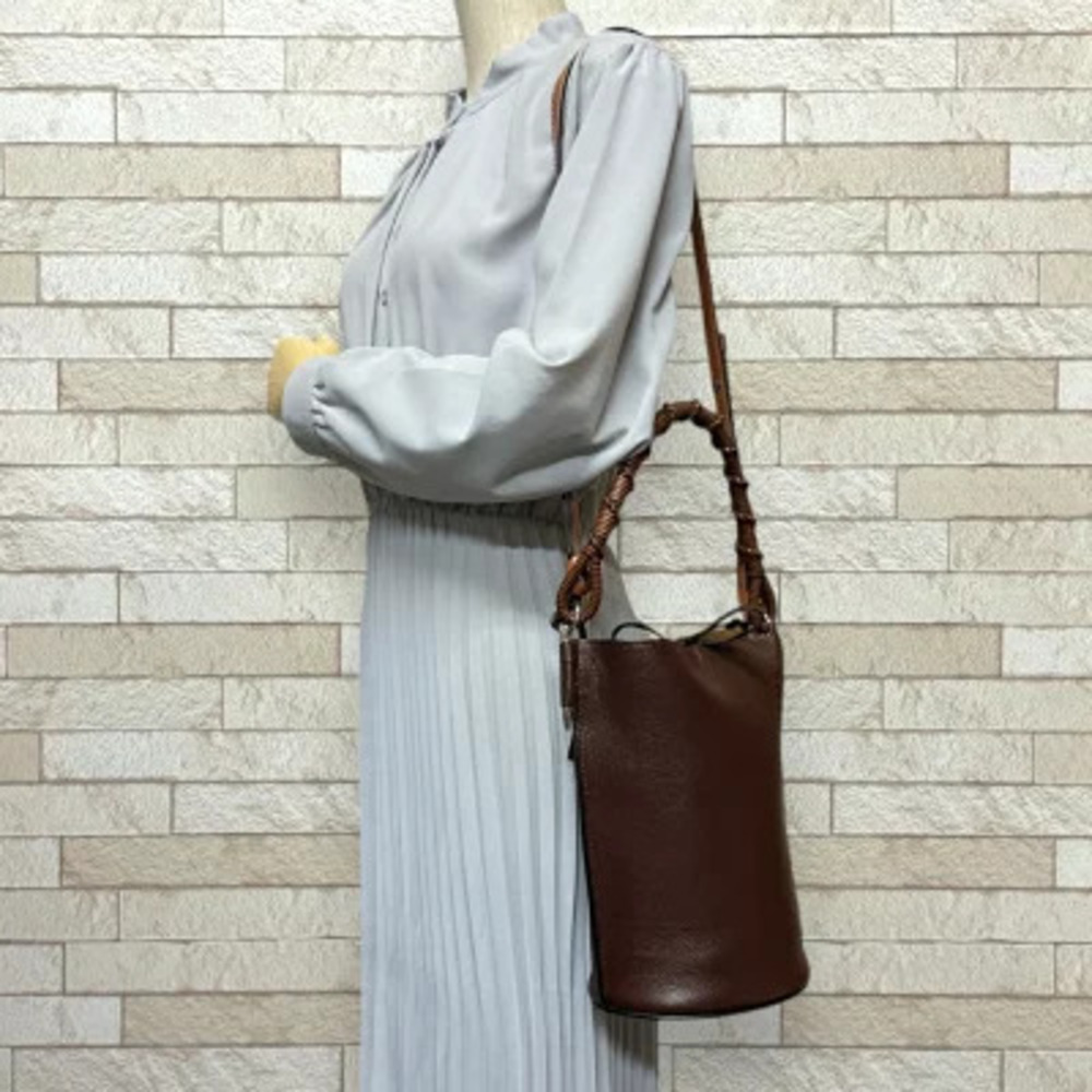 Loewe Leather Gate Shoulder Bag Bucket Brown